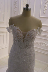 AmazingWhite 3D Lace applique Off the Shoulder Mermaid Bridal Gowns