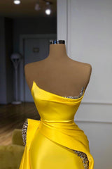 Bright Yellow Strapless Metallic Sequin Overskirt Prom Dress