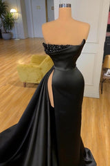 Elegant A-line Graduation Dresses Long Black Prom Dresses With Split Online