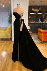 Gorgeous Black Split Front One Shoulder Prom Dress With Beading