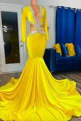 Jewel Mermaid Lace Sequined Beaded Floor-length Long Sleeve Prom Dress