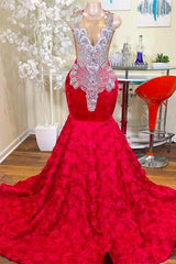 Mermaid Jewel Lace Sequined Applique Sleeveless Floor-length Prom Dress