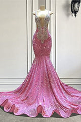 Mermaid V-neck Sequined Floor-length Sleeveless Prom Dress