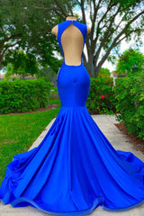 V-neck Mermaid Appliques Lace Sequined Open Back One Shoulder Floor-length Sleeveless Prom Dress
