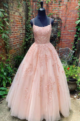 2024 New Arrival Tulle Blush Pink With Appliques Lace Up Prom Dresses