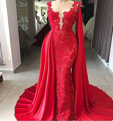 2024 Red Tulle With Appliques Long Satin Sheath Prom Dress