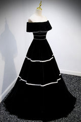 Black Velvet Long Prom Dresses, A-Line Off the Shoulder Evening Dresses