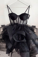 Black Tulle Short Prom Dresses, A-Line Mini Party Dresses