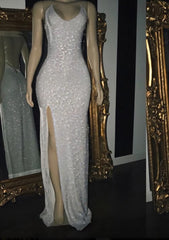 2024 Silver Halter Sequins Prom Dresses