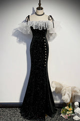 Black Velvet Long Prom Dresses, Mermaid Evening Dresses
