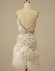 Gorgeous White Spaghetti Straps Beaded Homecoming Dress With Feather