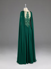 A-Line Chiffon Floor Length Mother of The Bride Dress with Detachable Cape