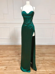 straps mermaid long formal dress prom dress with side slit and cowl neck