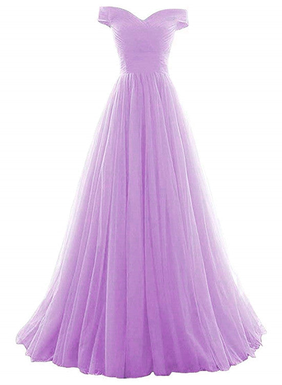 African Prom Dresses, Beautiful Lavender Tulle Off Shoulder Long Formal Dress, Beautiful Party Gowns