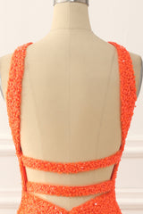 Orange Halter Backless Sequins Prom Dress with Slit