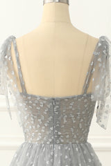 Grey Tulle A-line Midi Prom Dress with Hearts