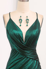 Dark Green Mermaid Spaghetti Straps Keyhole Long Prom Dress With Slit