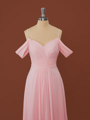 A-line Chiffon Cold Shoulder Pleated Floor-Length Dress