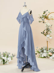 A-line Chiffon Cold Shoulder Ruffles Asymmetrical Bridesmaid Dress