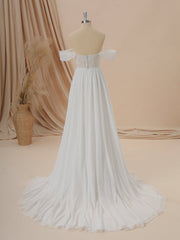 A-line Chiffon Off-the-Shoulder Appliques Lace Court Train Wedding Dress