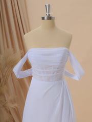 A-line Chiffon Off-the-Shoulder Pleated Court Train Corset Wedding Dress