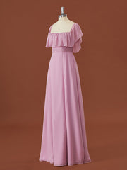 A-line Chiffon Off-the-Shoulder Pleated Floor-Length Convertible Bridesmaid Dress