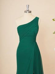 A-line Chiffon One-Shoulder Pleated Floor-Length Dress