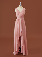 A-line Chiffon V-neck Pleated Asymmetrical Bridesmaid Dress