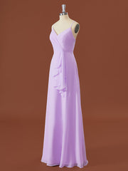 A-line Chiffon V-neck Ruffles Floor-Length Bridesmaid Dress