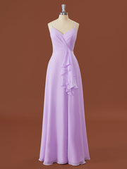 A-line Chiffon V-neck Ruffles Floor-Length Bridesmaid Dress
