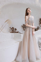 A-Line Heavily Beading Tulle Prom Dresses