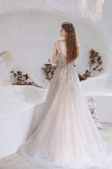 A-Line Heavily Beading Tulle Prom Dresses