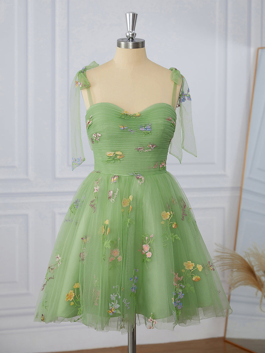 A-line Lace Straps Flower Short/Mini Dress