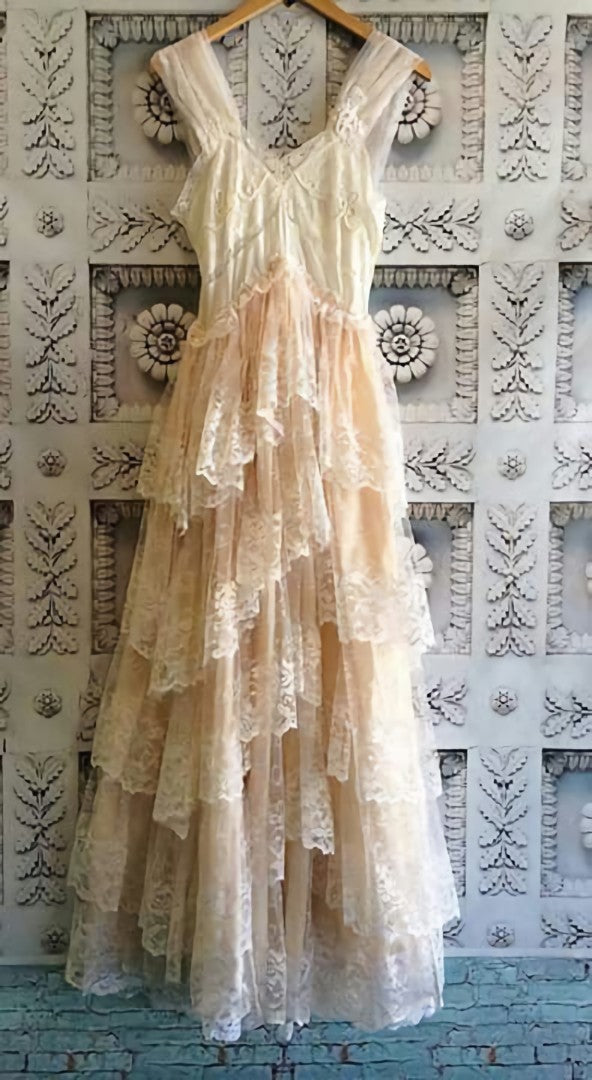 A line lace tulle prom dresses Women's V-neck elegant lace dress