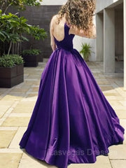 A-Line/Princess Bateau Floor-Length Satin Prom Dresses With Ruffles