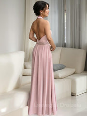 A-Line/Princess Halter Floor-Length Stretch Crepe Mother of the Bride Dresses With Ruffles