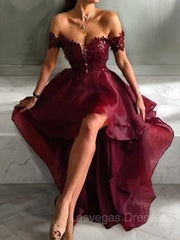 A-Line/Princess Off-the-Shoulder Asymmetrical Organza Evening Dresses With Appliques Lace