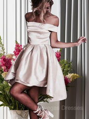 A-Line/Princess Off-the-Shoulder Short/Mini Silk like Satin Homecoming Dresses