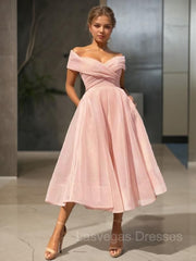 A-Line/Princess Off-the-Shoulder Tea-Length Homecoming Dresses
