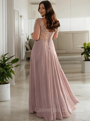 A-line/Princess Scoop Floor-Length Chiffon Mother of the Bride Dresses With Pleats