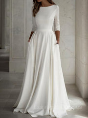 A-Line/Princess Scoop Floor-Length Stretch Crepe Wedding Dresses
