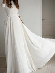 A-Line/Princess Scoop Floor-Length Stretch Crepe Wedding Dresses