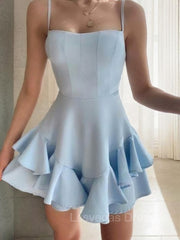 A-Line/Princess Spaghetti Straps Short/Mini Stretch Crepe Homecoming Dresses With Cascading Ruffles