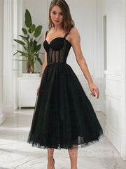 A-Line/Princess Straps Tea-Length Lace Homecoming Dresses With Ruffles