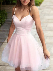 A-Line/Princess Sweetheart Short/Mini Tulle Homecoming Dresses