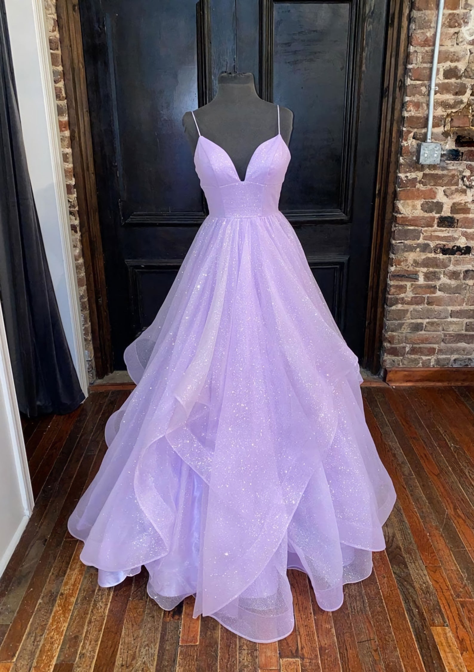 A Line Princess Sweetheart Sleeveless Long Floor Length Tulle Sparkling Prom Dress