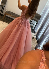 A Line Princess Sweetheart Sleeveless Long Floor Length Tulle Sparkling Prom Dress