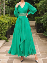 A-Line/Princess V-neck Ankle-Length Chiffon Mother of the Bride Dresses With Belt