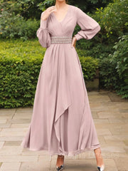 A-Line/Princess V-neck Ankle-Length Chiffon Mother of the Bride Dresses With Belt