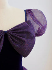A-Line Purple Long Prom Dress, Purple Tulle Evening Dress